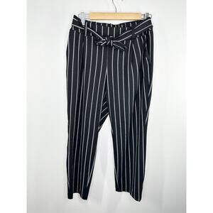 Violet & Roses Black White Striped Belted Tie Waist Pants Women's Size 10